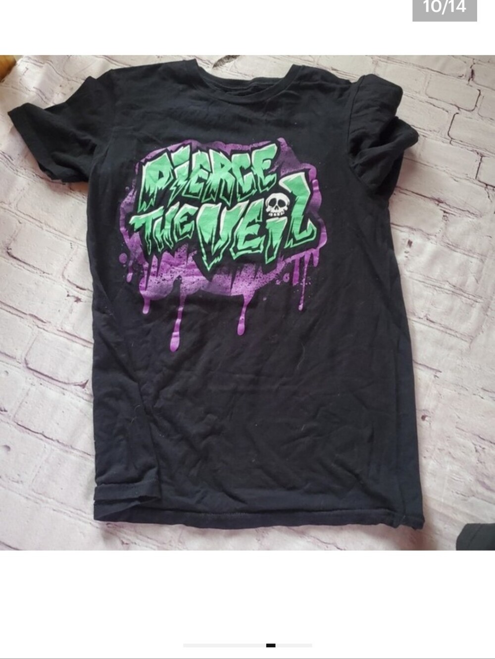 Hot Topic Black Tee with Green and Purple 'Pierce The Veil' Graphic Invader Zim